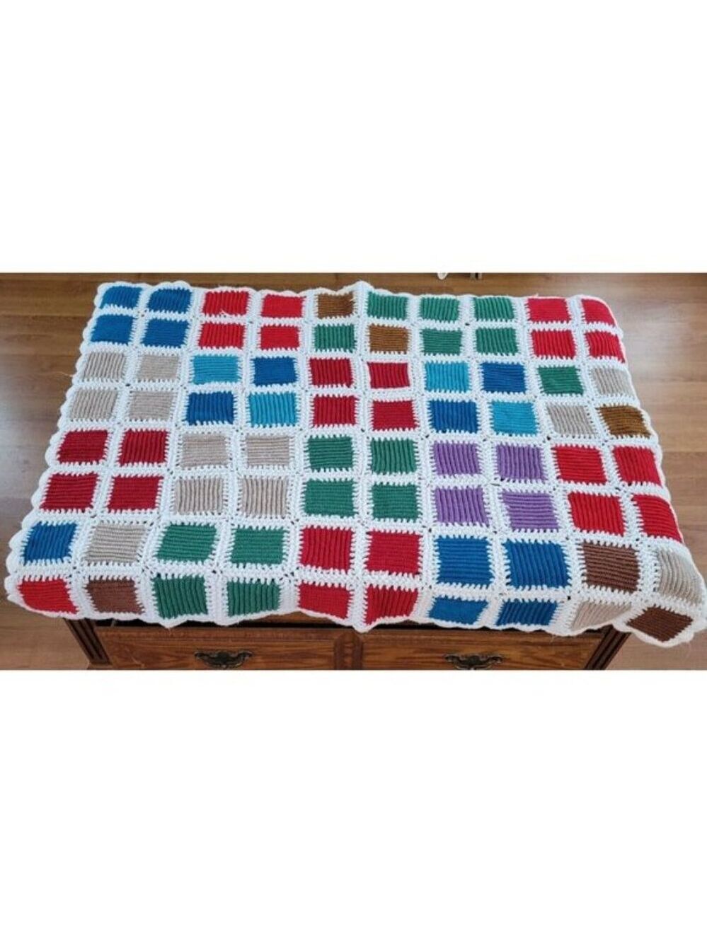Handmade Crocheted Afghan Granny Squares Blanket Throw crochet 45" x 34" EUC